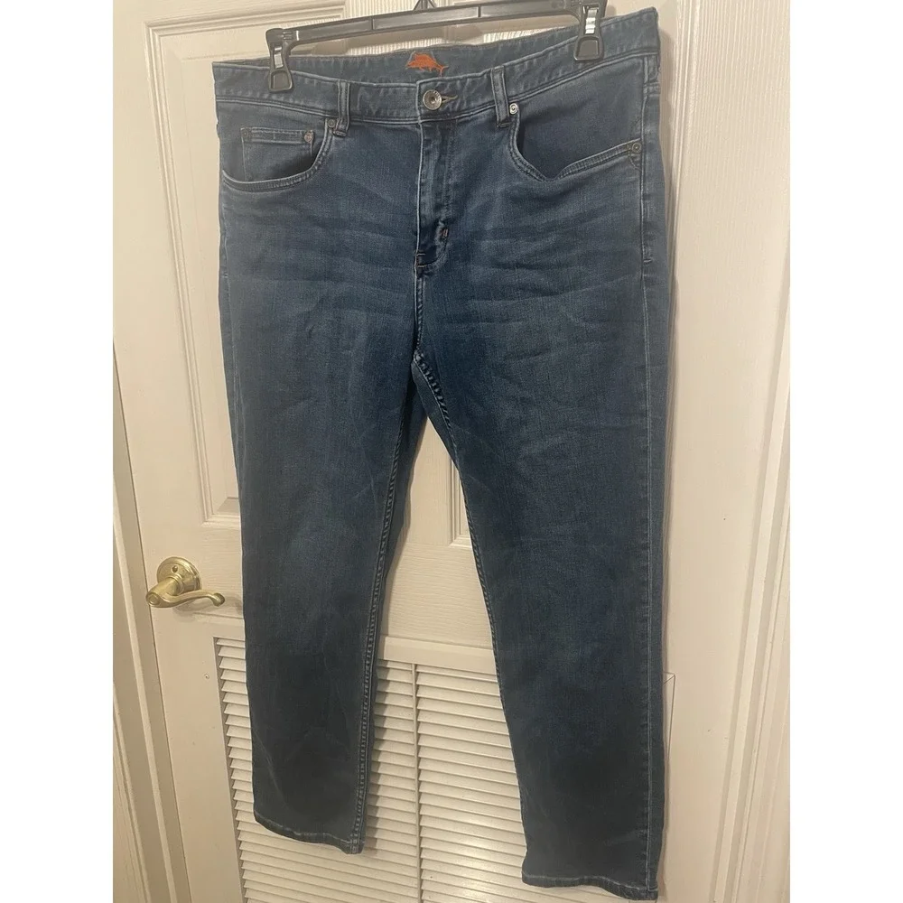 Tommy Bahama Standard Fit Jeans Mens 36x30 Blue Stretch Tencel Denim Straight